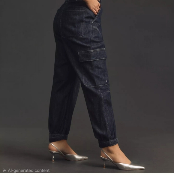 Anthropologie Pilcro Seamed Sport Low-Rise Dark Blue Boyfriend Cargo Jeans. - Picture 3 of 6